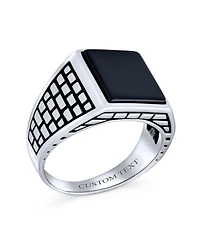 Bling Jewelry Brick Accent Statement Rectangle Natural Black Onyx Signet Ring