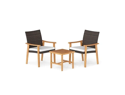 Slickblue Patio Pe Wicker 3-Piece Bistro Set with Acacia Wood Table