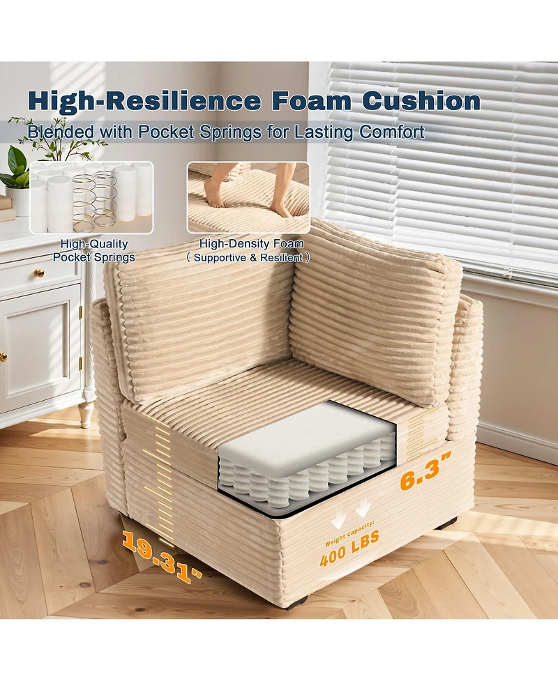 Xizzi Modular Sectional Sofa Armrest Seat Module, 32.7" for Diy Combination L U V Shaped, Plush Corduroy Loveseat Chair Living R