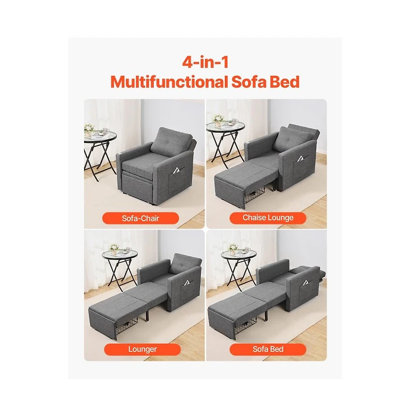 Slickblue Sleeper Sofa Bed with Side Pocket, Pillow, Armrest, Desk Board & 5 Adjustable Angles