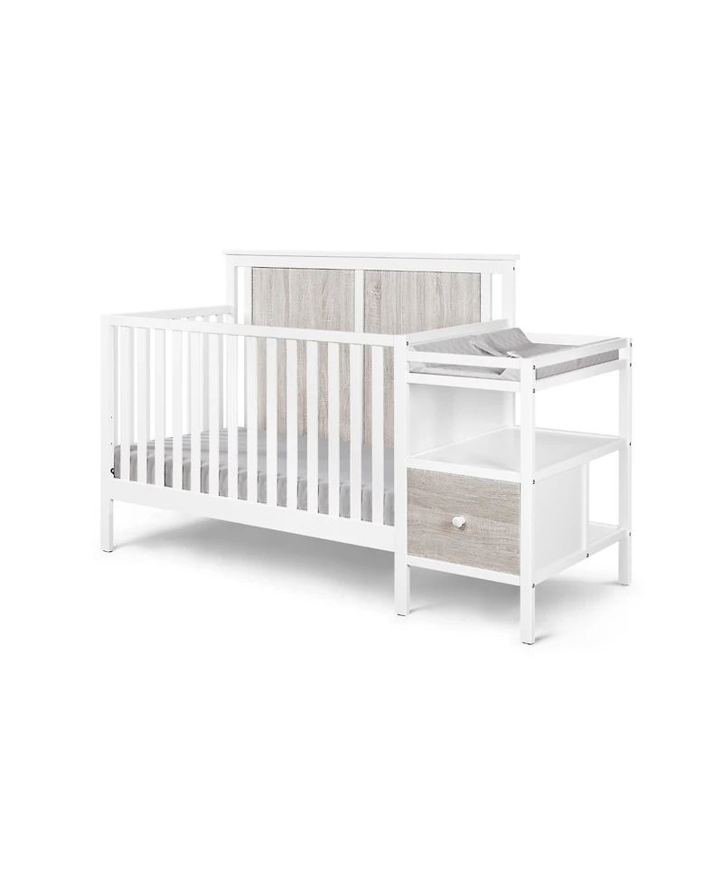 Flynama Rockport 4in1 Crib and Changer Combo Dual Tone Finish Space Saving Design with Storage Shelves for Baby Nursery