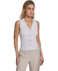 Calvin Klein Women's Sleeveless Button-Front Collared Sweater
