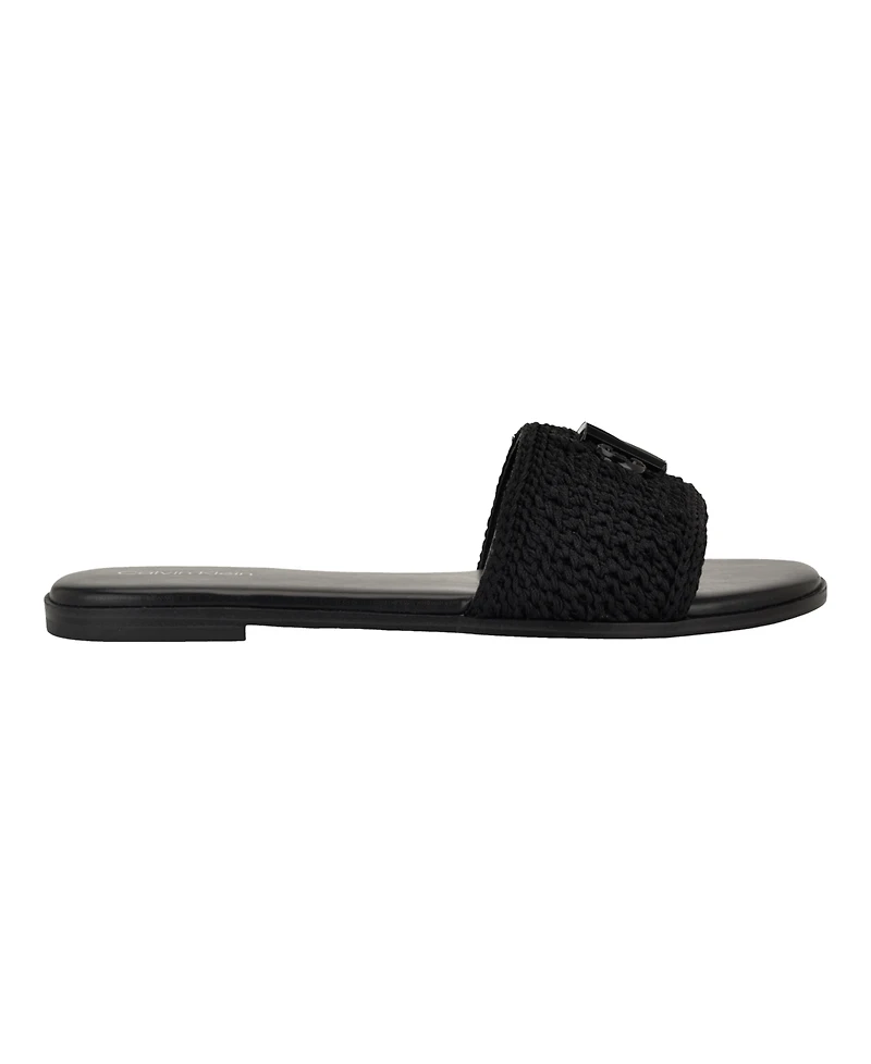 Calvin Klein Women's Kamine Woven Logo Flat Slip-On Sandals