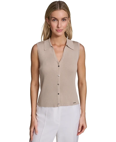 Calvin Klein Women's Sleeveless Button-Front Collared Sweater