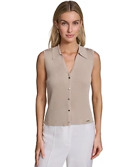 Calvin Klein Women's Sleeveless Button-Front Collared Sweater