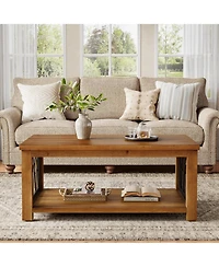 Tribesigns 47.2" Solid Wood Coffee Table, Farmhouse Rectangular Center Table, 2-Tier Low Cocktail Tea Table