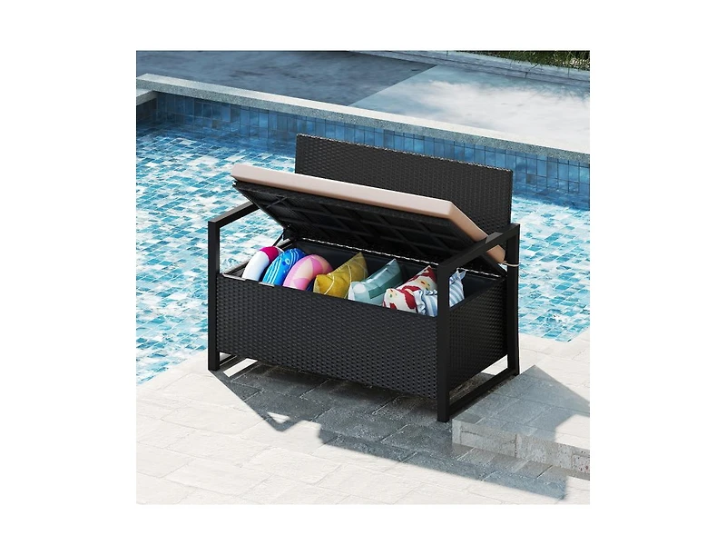 Slickblue Patio Wicker Loveseat with Hidden Storage Bench for Outdoors