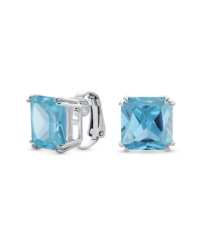 Bling Jewelry 12MM Princess Cut Cubic Zirconia Cz Solitaire Statement Clip On Stud Earrings Non Pierced