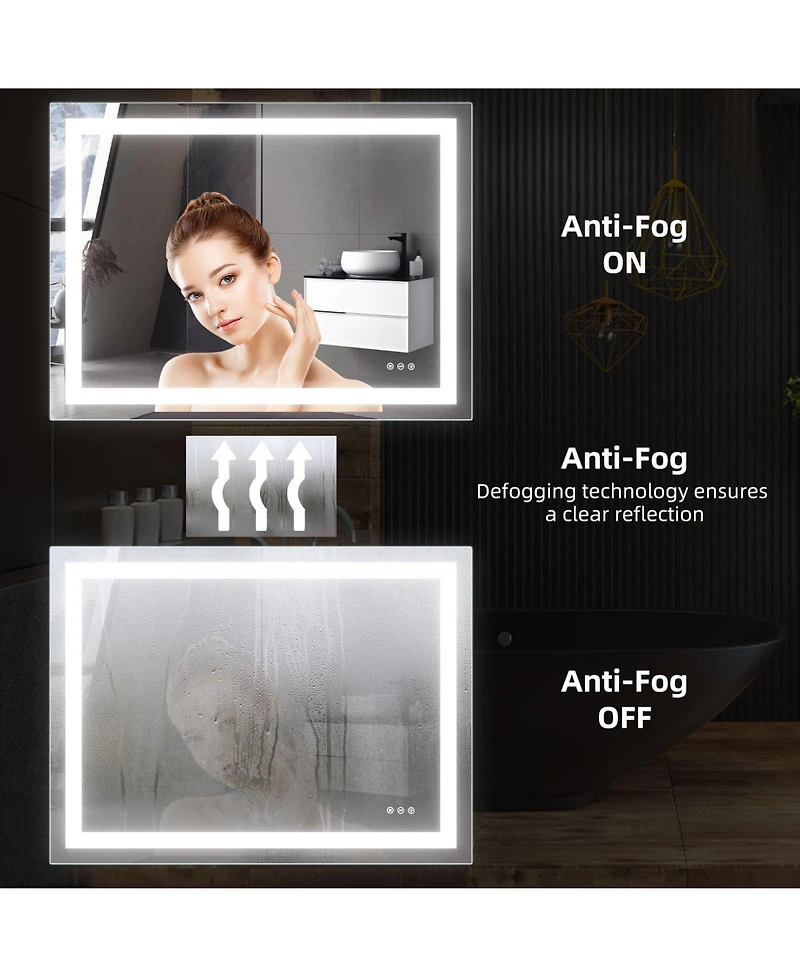 Homfan Led Bathroom Mirror with Front and Backlit Lights,Anti-Fog Lighted Vanity Mirror, Stepless Dimmable, 3-Color Modes