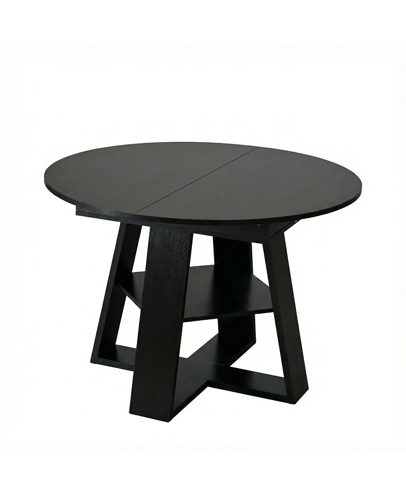 Clihome Extendable Round Dining Table for 4-8 People with Storage Shelf