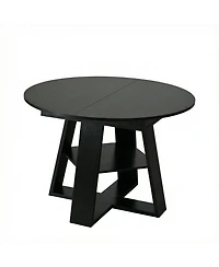 Clihome Extendable Round Dining Table for 4-8 People with Storage Shelf
