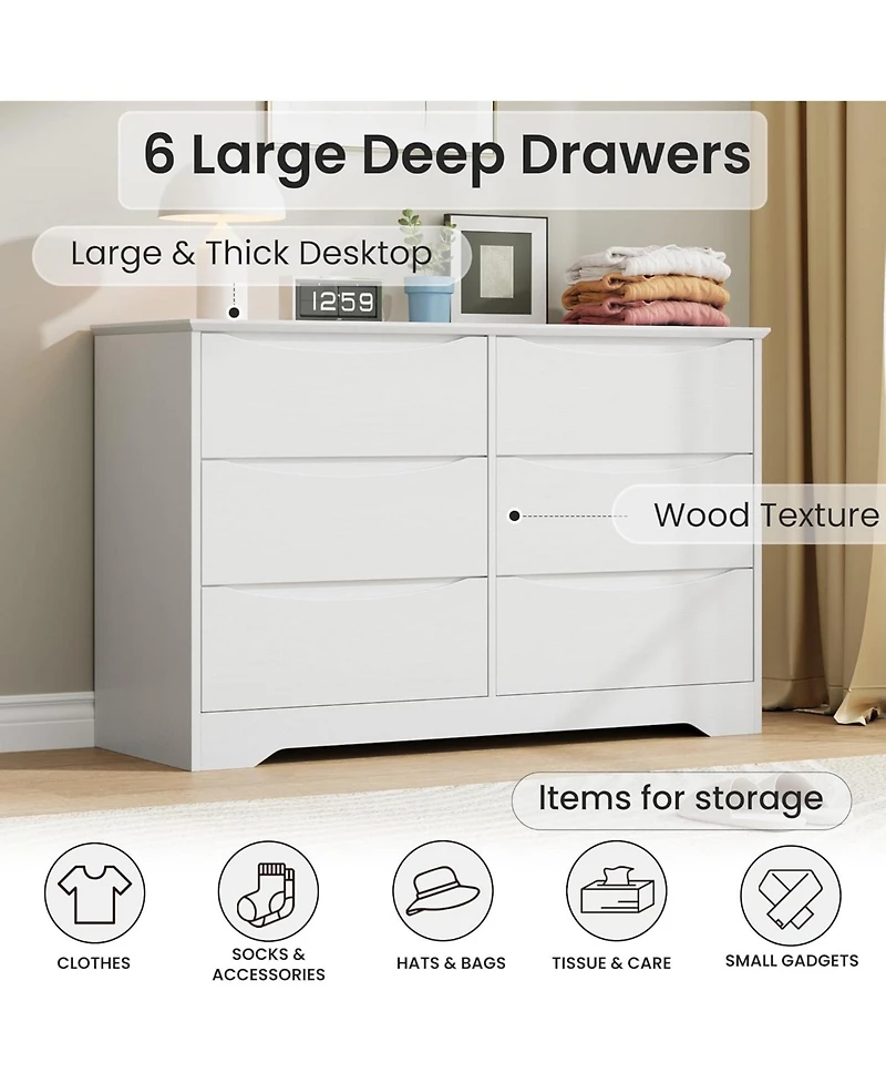 gaomon 6 Drawer Tall Wood Dresser, Modern Storage Chest with Wide Top for Bedroom