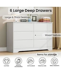 gaomon 6 Drawer Tall Wood Dresser, Modern Storage Chest with Wide Top for Bedroom
