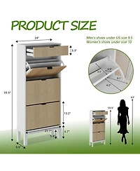 gaomon Shoe Storage Cabinet with 3 Flip Drawers Fluted Organizer Metal Legs Slim Entryway Rack and Oak