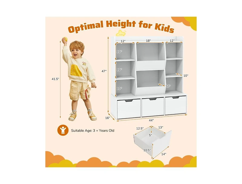 Slickblue 47 Kids Bookcase and Toy Storage Organizer Cabinet