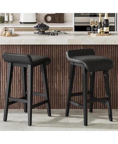 gaomon Bar Stools Set of 2, Modern Upholstered Kitchen Stools with Low Back, Footrest & Wood Legs, Counter Height for Kitchen or Dining