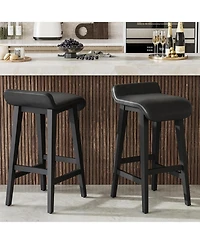 gaomon Bar Stools Set of 2, Modern Upholstered Kitchen Stools with Low Back, Footrest & Wood Legs, Counter Height for Kitchen or Dining