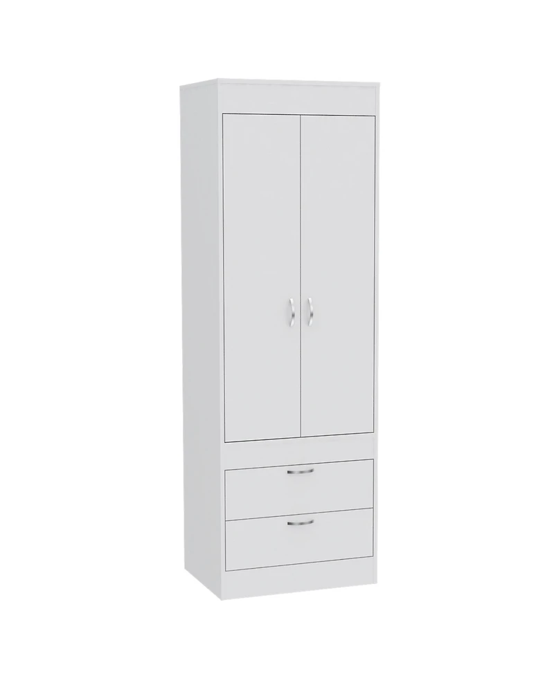 flynama Lisboa Armoire Double Door 2 Drawers Hanging Rod Metal Handles