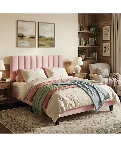 gaomon Bed Frame Full Size with Adjustable Height Vertical Channel Tufted Headboard