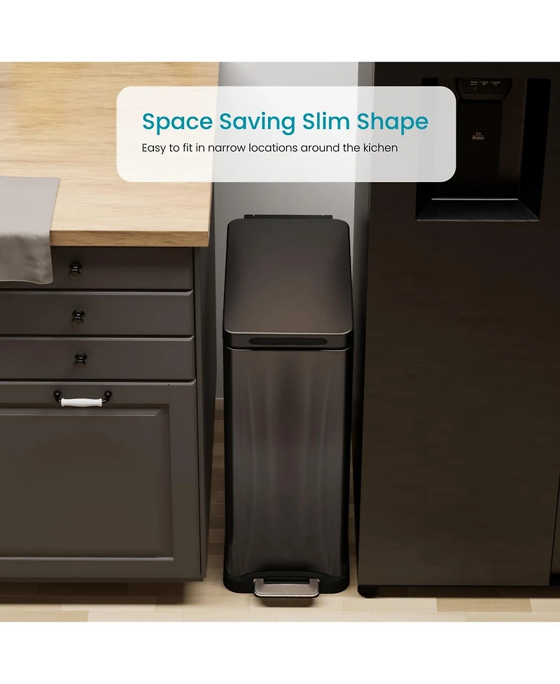 Home Zone Living 12 Gallon Slim Kitchen Trash Can with Soft Close Lid, Removable Liner, and Bag Tuck Band, Matte Black