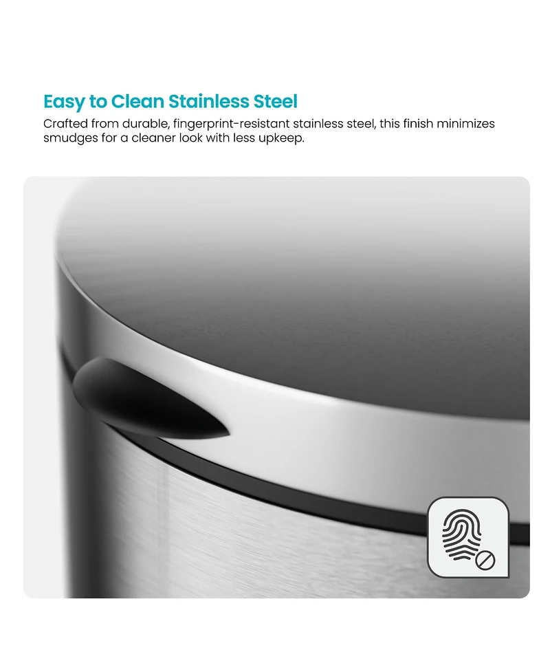 Home Zone Living 1.3 Gallon Bathroom Trash Can with Soft-Close Lid and Compact Stainless Steel Design