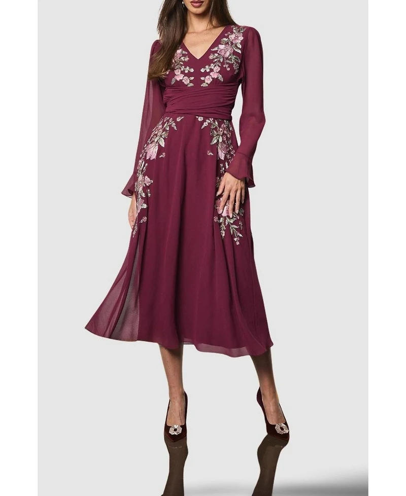 Coast Women's Wrap Waist Embroidered Midi Dress
