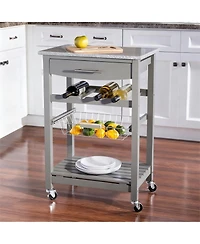 Yigii Granite top pine kitchen storage cart with casters and drawers