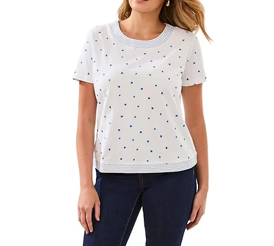 Tribal Women's Embroidered Polka Dot 3/4-Sleeve Top
