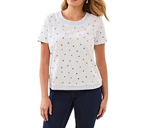 Tribal Women's Embroidered Polka Dot 3/4-Sleeve Top