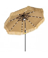Outsunny 9 ft Tiki Outdoor Patio Umbrella with Solar Light, Tilt