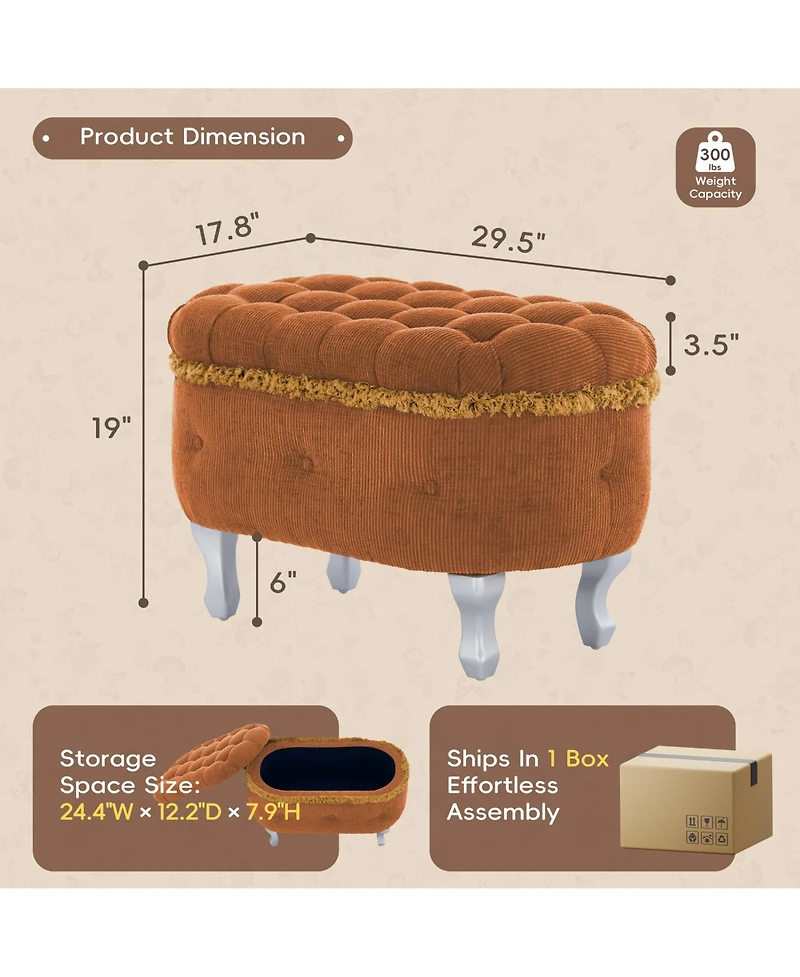 Rainsken Upholstered Storage Fringe Bench Ottoman Furniture