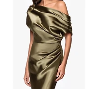 Betsy & Adam Petite Draped Asymmetrical Neck Ball Gown