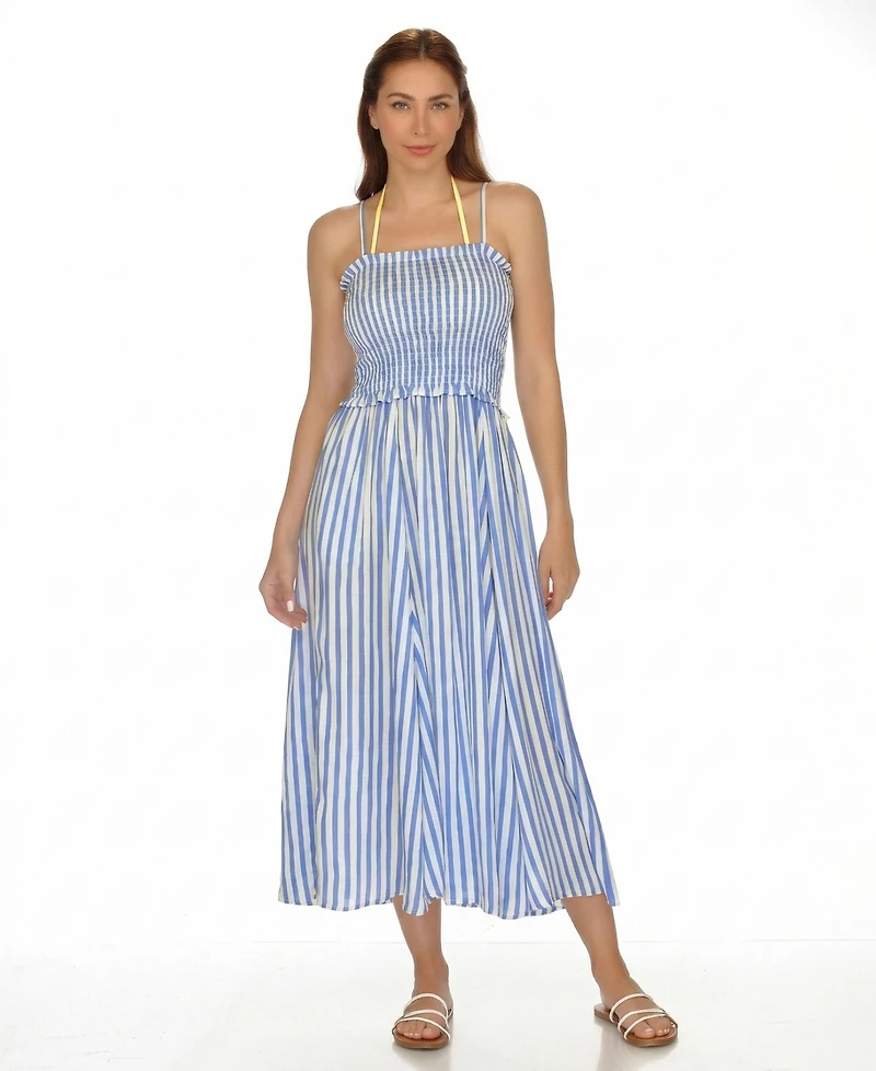 Raviya Women's Striped Smocked Midi Swim Dress