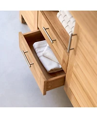 Tikamoon Solid Teak Wood Vanity Cabinet Wash Stand Adjustable Drawers Bathroom Furniture