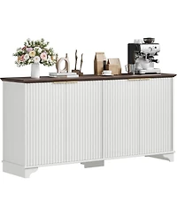 gaomon 61 Inch Modern Fluted Wood Buffet Cabinet with 4 Doors - Adjustable Shelf Storage Sideboard for Kitchen, Dining Room