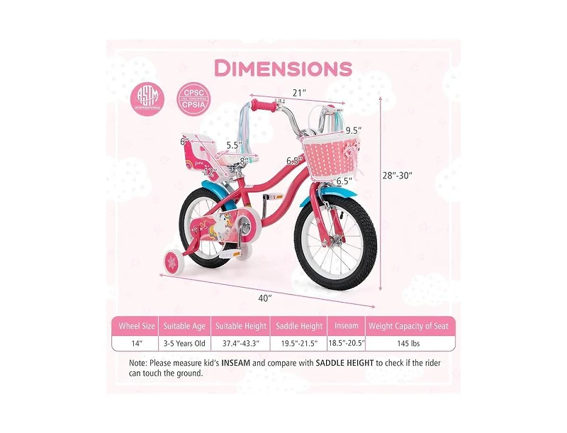 Hongge Inch Girls Bike with Doll Seat and Training Wheels for 3-5 Years
