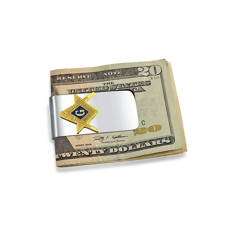 Bling Jewelry Men's Large Two Tone Compass Masonic Freemason Money Clip Stainless Steel