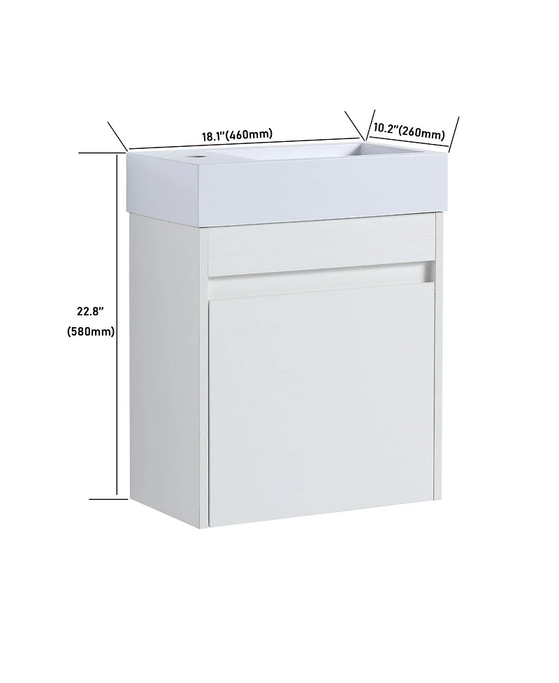 Sillysis 18" Wall Mounted Bathroom Vanity with Resin Sink, Soft Close Door & Ample Storage for Small Spaces