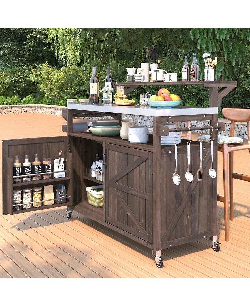 Mondawe 78.3" Outdoor Kitchen Island with Foldable Grill Table