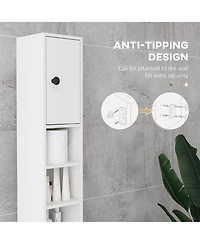 Rainsken Tall Slim Bathroom Storage Cabinet, 71" Freestanding Corner Cabinet with Four Open Shelves, Two 2-Tier Cabinets and 1 Drawer for Small S