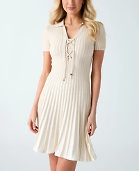 Guess Women's Short-Sleeve Polo Lace-Up Regina Sweater Dress