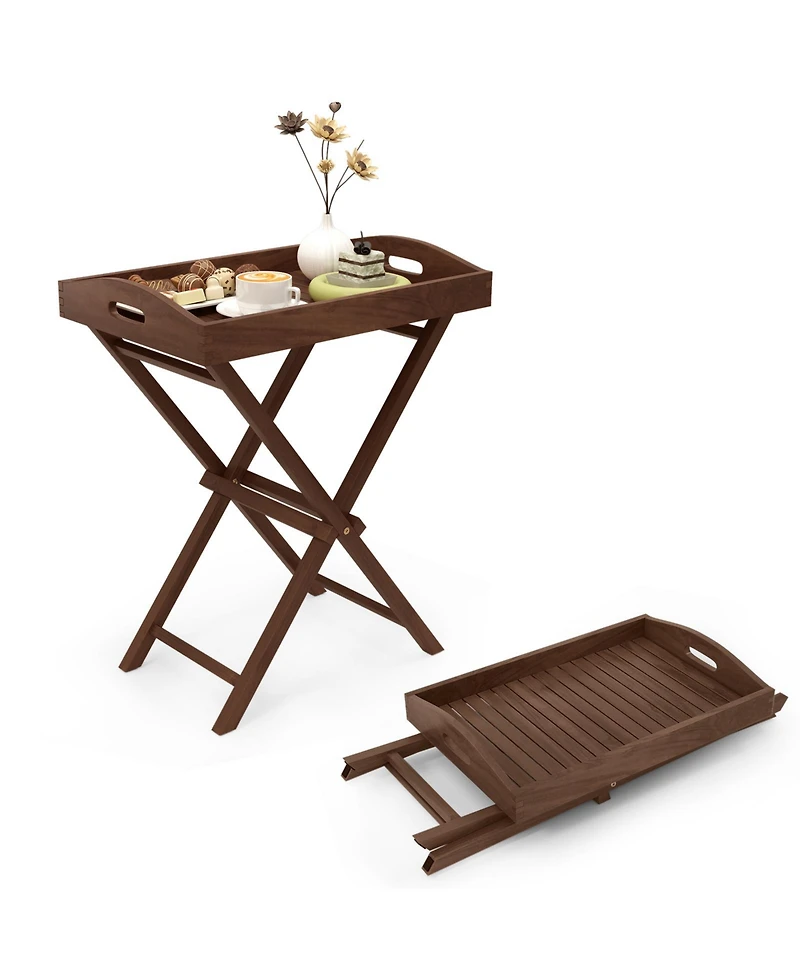 sumyeg Solid Teak Wood Tray Table with Removable Top for Patio and Garden