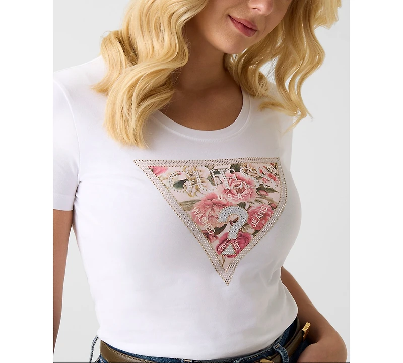 Guess Women's Short-Sleeve Peony Triangle T-Shirt