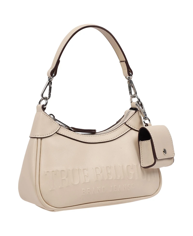 True Religion Women's Trapunto Logo Zip-Top Hobo