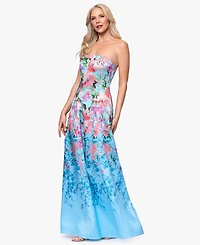 Betsy & Adam Women's Floral Print Strapless Ball Gown