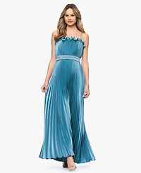 Betsy & Adam Women's Spaghetti Strap Pleated Ball Gown