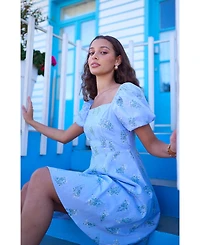 Yumi Women's Cotton Floral Puff Sleeve Skater Dress