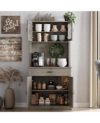 gaomon Kitchen Pantry Cabinet with Microwave Stand & Coffee Bar,Wooden Freestanding Hutch Cabinet with Adjustable Shelves and 4 Doors