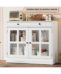gaomon 35 Point 4 Inch Sideboard Buffet Cabinet with Glass Door Drawer Modern Storage for Dining Room Kitchen
