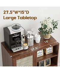 Rainsken Rattan Buffet Cabinet, Kitchen Sideboard with 2 Drawers for Living Room, Dining Room, Entryway (Walnut)